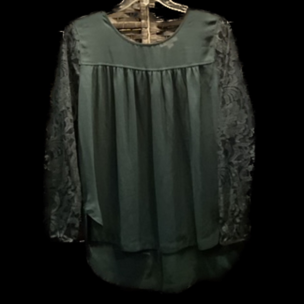 Forest Green Lace Long Sleeve Blouse
